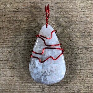 Chalcedony Red Wire Wrapped Necklace Pendant